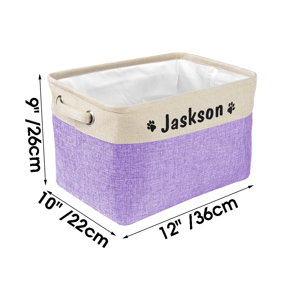 Personalized Pet Storage Box Free Custom Dog Storage Baskets For Dog Toys Clothes No Smell Free Print Dogs Name With Cute Paw - Statnmore-7861