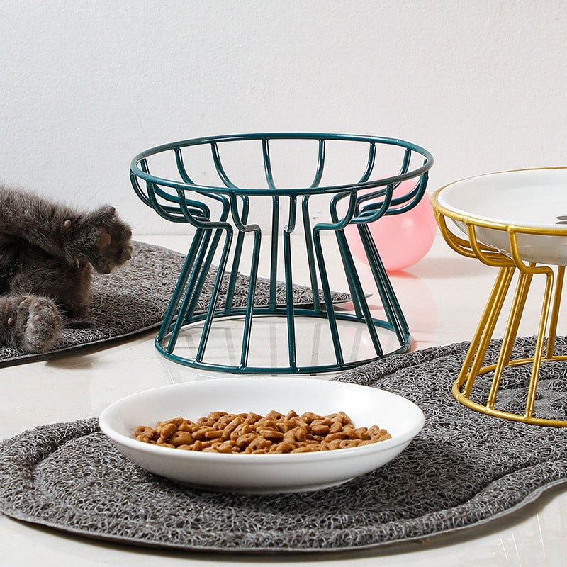 New Fashion High-end Pet Bowl Various Cartoon Paw Patterns Stainless Steel Shelf Ceramic Bowl Feeding for Dog and Cat Pet Feeder - Statnmore-7861