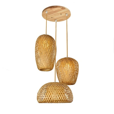 Chinese Hand Knitted Bamboo Pendant Lights Weaving Hanging Lamp Garden Restaurant Home Decor Lighting Fixtures - Statnmore-7861