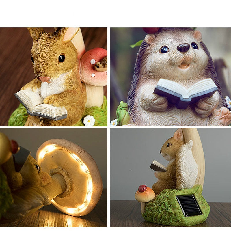 Rabbit Hedgehog Night Light Garden Decoration Mushroom Small Animal Sculpture Crafts Desktop Balcony Flower Pots Decorative Home Hand Crafted Decorative Item - Statnmore-7861