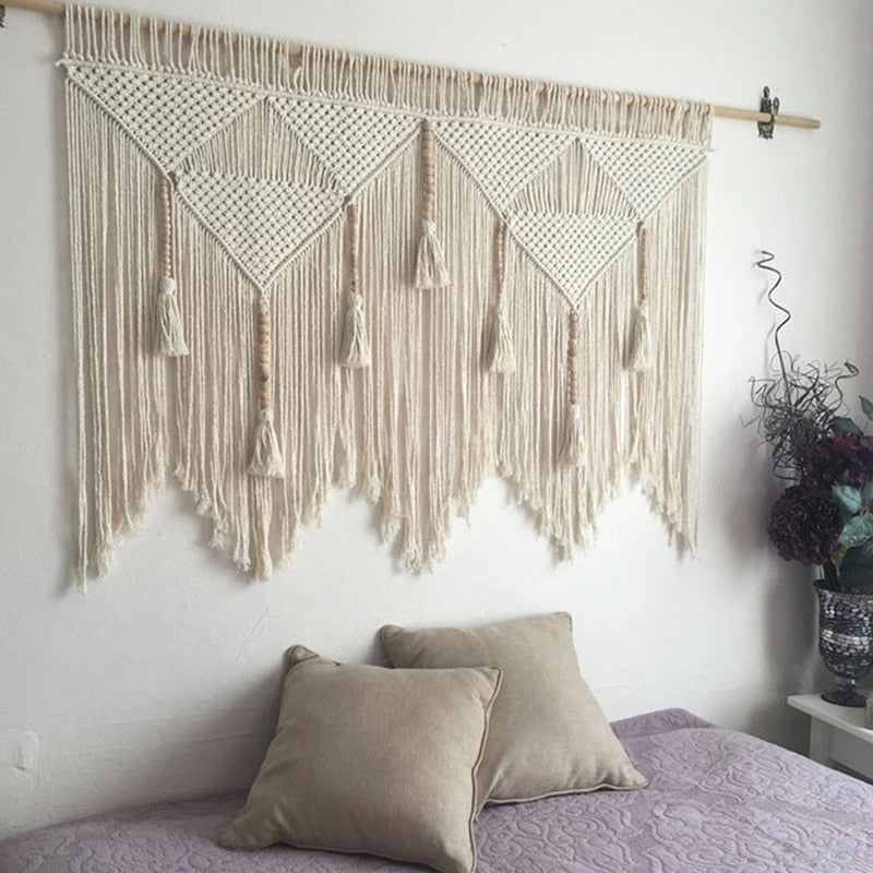 Wall Hanging Handwoven Bohemian Cotton Rope Boho Tapestry Home Decor Boho Bohemian Woven Tapestry Wall Art Macrame Decor Handmade Hand woven - Statnmore-7861