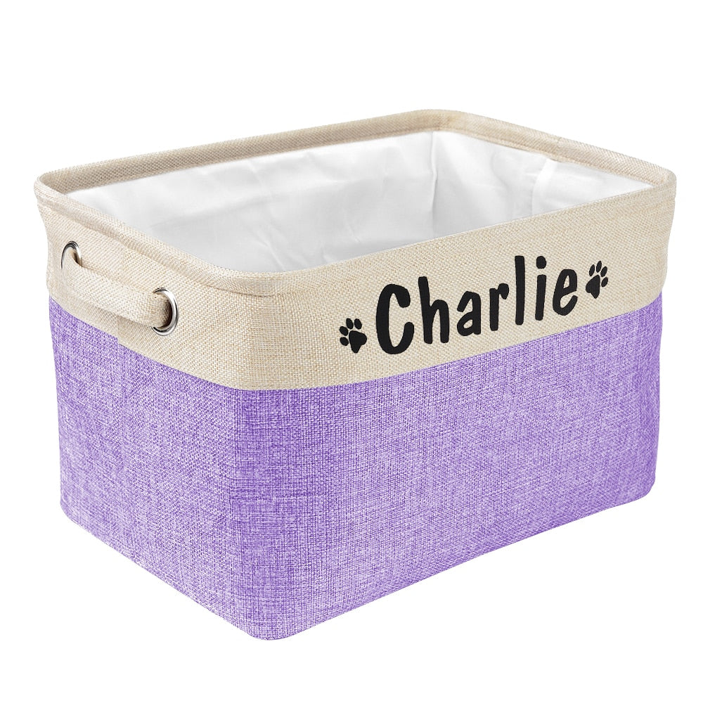 Personalized Pet Storage Box Free Custom Dog Storage Baskets For Dog Toys Clothes No Smell Free Print Dogs Name With Cute Paw - Statnmore-7861