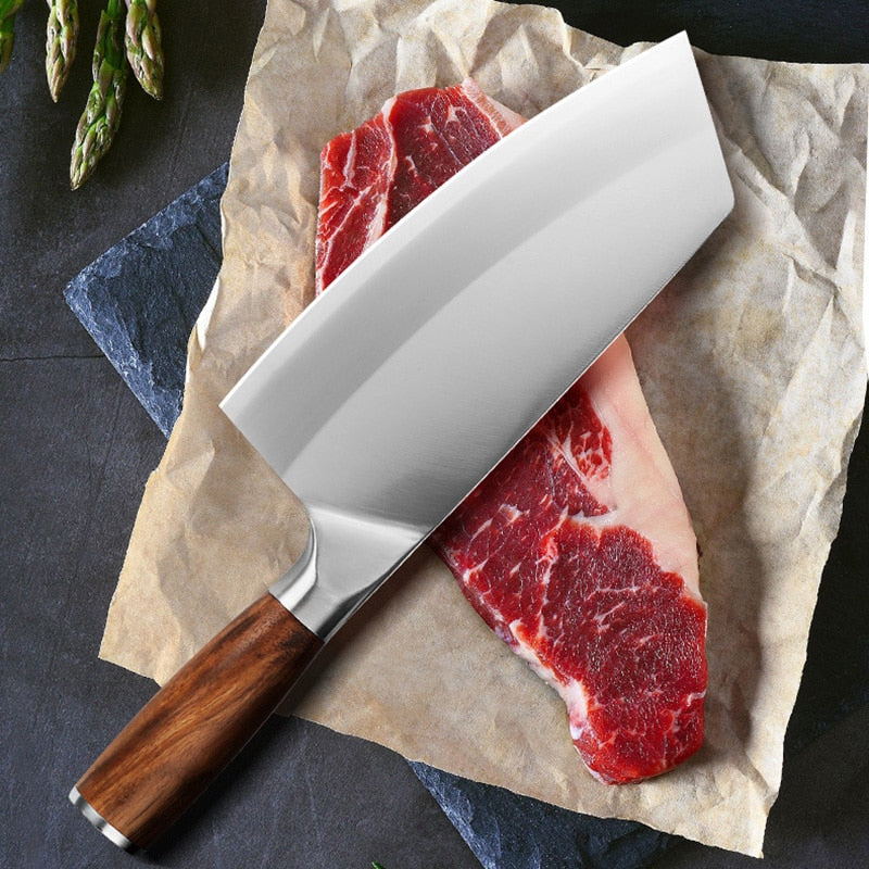 8inch Chinese Chef Knife Stainless Steel Meat Vegetables Slicing Chopping Cleaver Kitchen Knife Household Cooking Tools Handmade Knives Knife - Statnmore-7861