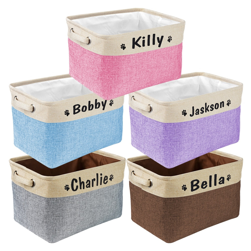 Personalized Pet Storage Box Free Custom Dog Storage Baskets For Dog Toys Clothes No Smell Free Print Dogs Name With Cute Paw - Statnmore-7861