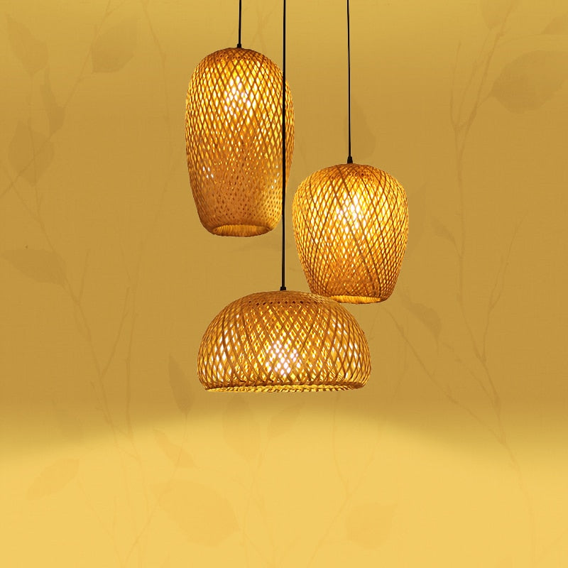 Chinese Hand Knitted Bamboo Pendant Lights Weaving Hanging Lamp Garden Restaurant Home Decor Lighting Fixtures - Statnmore-7861