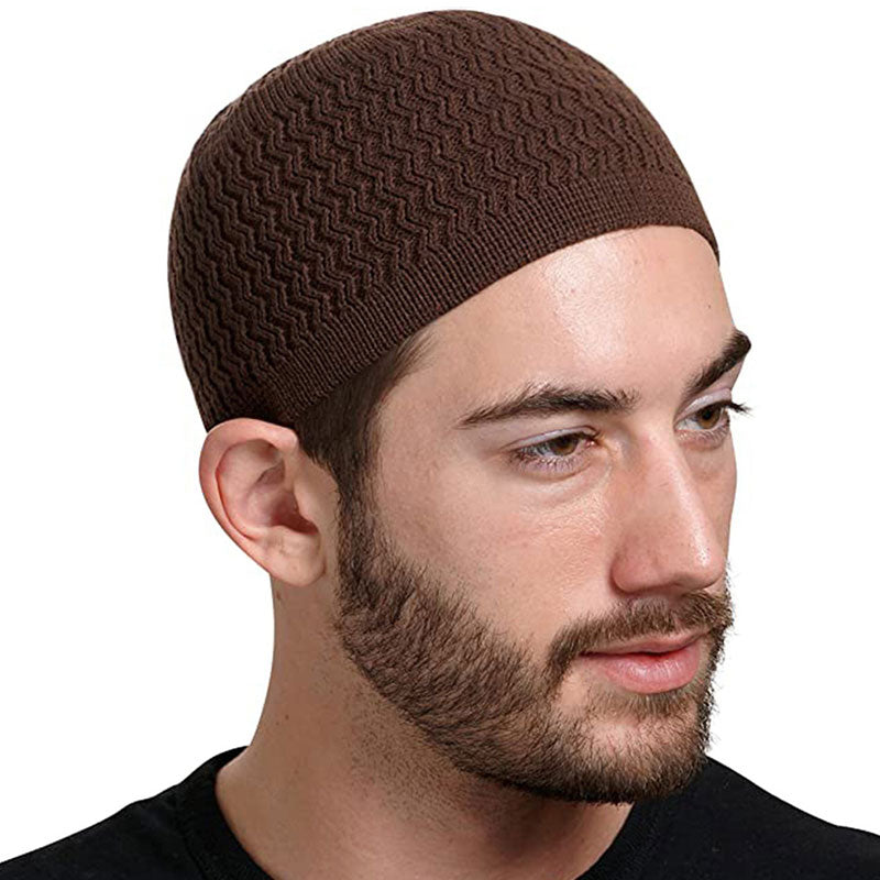 1pc Unisex Knitted Muslim Men Prayer Hats Male Beanies Cap Kippah Homme Hat Islamic Ramadan Jewish Warm Men's Wrap Head Cap - Statnmore-7861