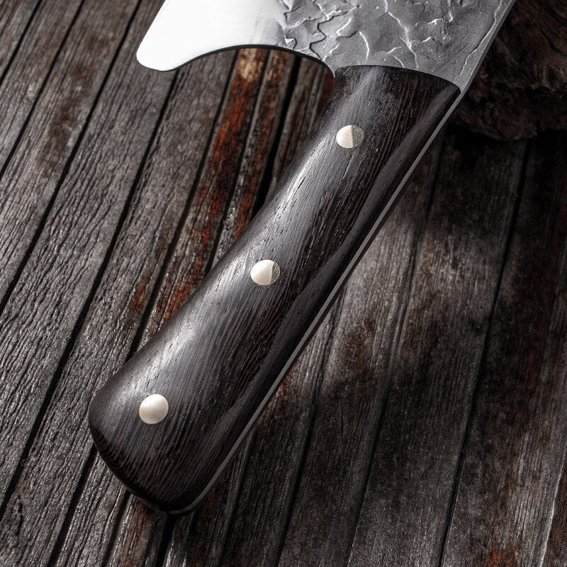 Butcher Knife Handmade Forged Kitchen Knife Hammer Stainless Steel Chef's Chopper Cooking Knives Wooden Meat Slicer Butcher Handmade Knives - Statnmore-7861