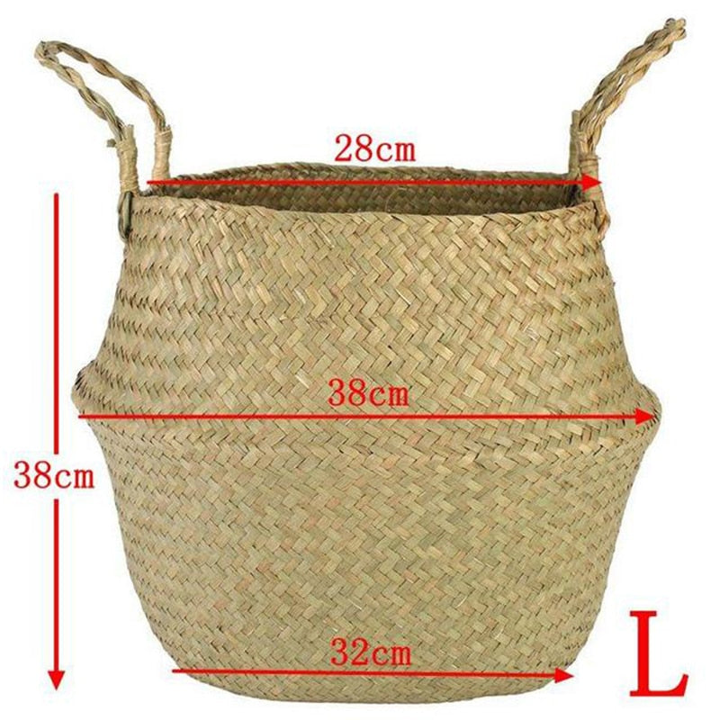 Folding Flower Pot Plant Straw Storage Seagrass Baskets Flower Vase Handmade Hanging Basket Flower Home Decor - Statnmore-7861