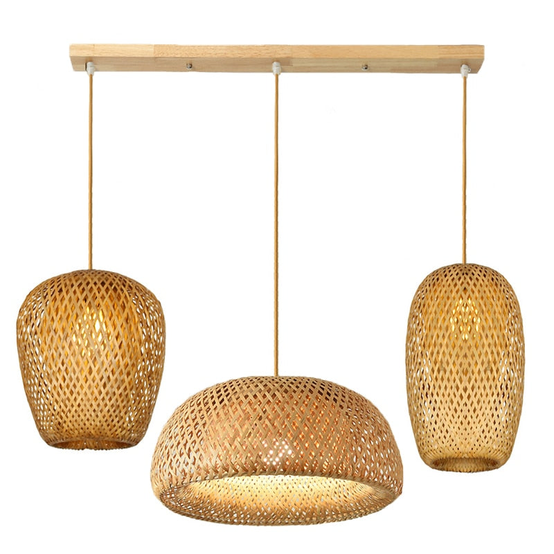 Chinese Hand Knitted Bamboo Pendant Lights Weaving Hanging Lamp Garden Restaurant Home Decor Lighting Fixtures - Statnmore-7861