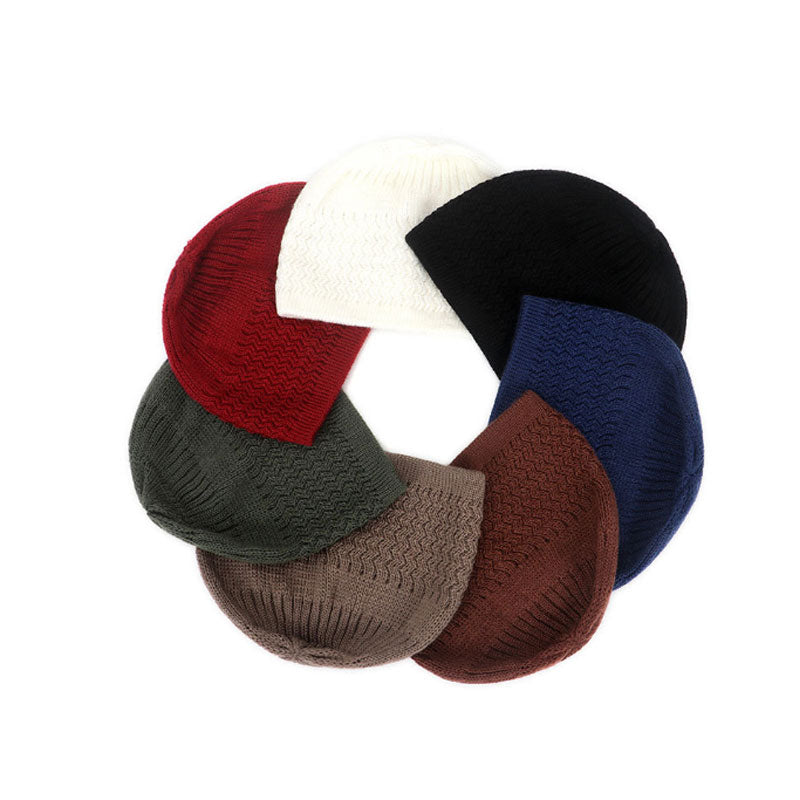 1pc Unisex Knitted Muslim Men Prayer Hats Male Beanies Cap Kippah Homme Hat Islamic Ramadan Jewish Warm Men's Wrap Head Cap - Statnmore-7861