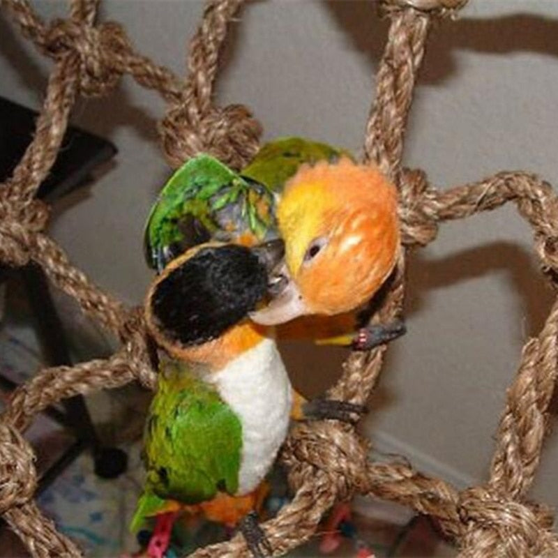 Parrot Climbing Net Bird Toy Swing Rope Net Bird Stand Net Hammock With Hook Bird Hanging Climbing Chewing Biting Toys Handmade Pet Supplies - Statnmore-7861