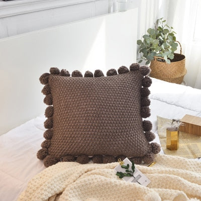 Hand Knitted 45*45cm Soft Cushion Cover With Balls