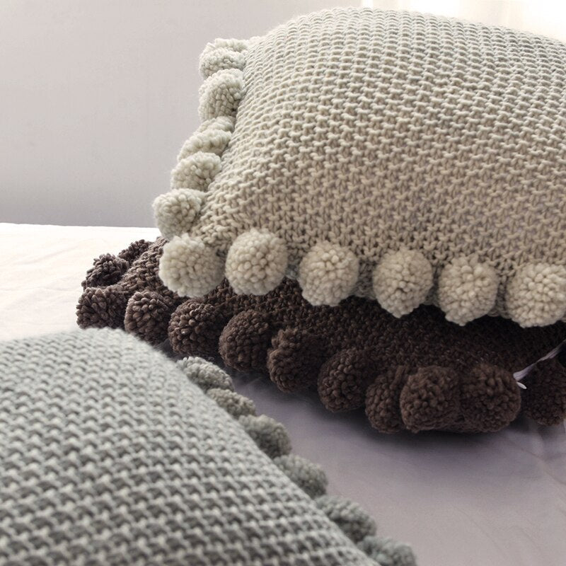 Hand Knitted 45*45cm Soft Cushion Cover With Balls