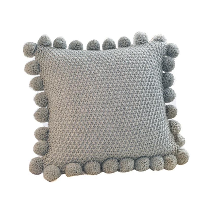 Hand Knitted 45*45cm Soft Cushion Cover With Balls