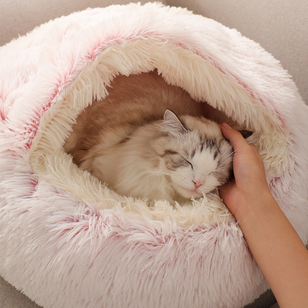 Super Soft Cat Bed House Warm Winter Cat Puppy Sleeping Beds Nest Long Plush Kitten Round Sofa Small Dogs Cat Kennel Anti Slip Handmade Pet Supplies - Statnmore-7861