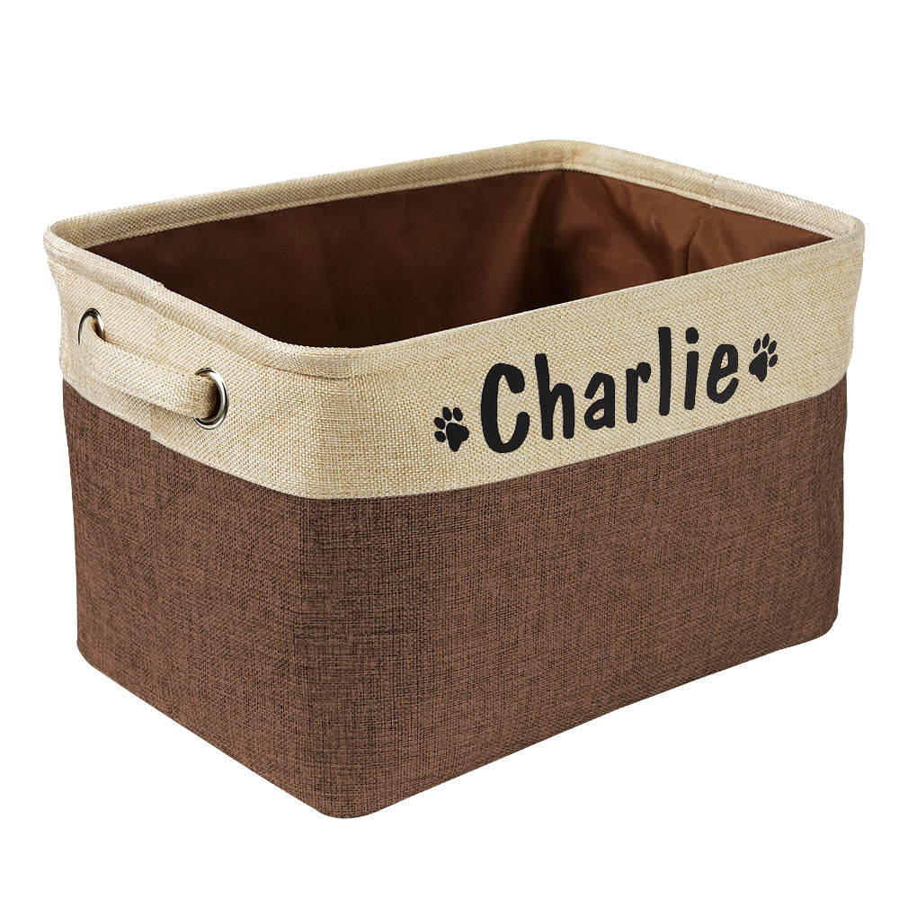 Personalized Pet Storage Box Free Custom Dog Storage Baskets For Dog Toys Clothes No Smell Free Print Dogs Name With Cute Paw - Statnmore-7861