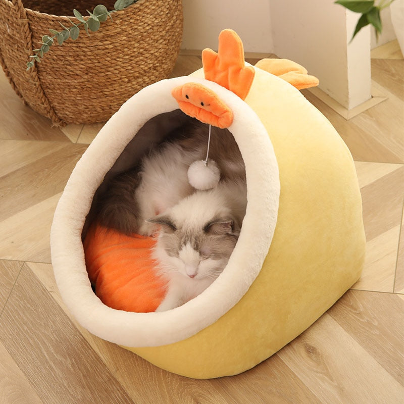 Sweet Cat Bed Warm Pet Basket Cozy Kitten Lounger Cushion Cat House Tent Very Soft Small Dog Mat Bag For Washable Cave Cats Beds - Statnmore-7861