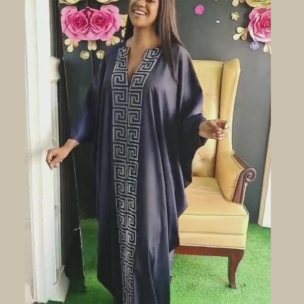 Fashion African woman large size bat sleeve dress Muslim Islamic style robe imitation silk hot Hot Fix Rhinestone - Statnmore-7861