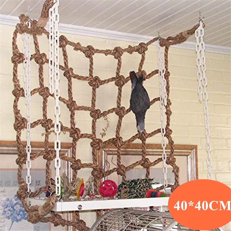 Parrot Climbing Net Bird Toy Swing Rope Net Bird Stand Net Hammock With Hook Bird Hanging Climbing Chewing Biting Toys Handmade Pet Supplies - Statnmore-7861