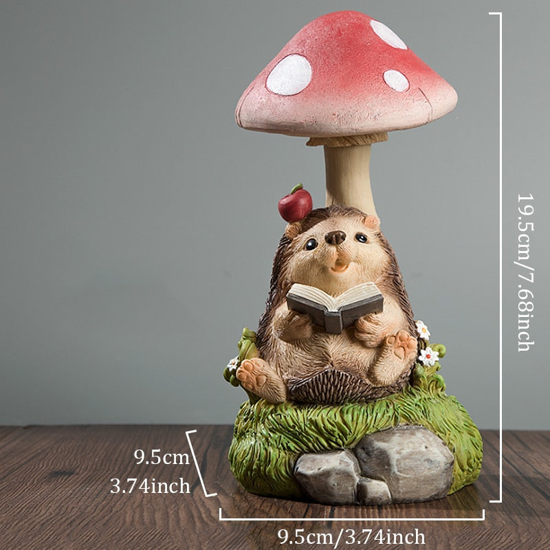 Rabbit Hedgehog Night Light Garden Decoration Mushroom Small Animal Sculpture Crafts Desktop Balcony Flower Pots Decorative Home Hand Crafted Decorative Item - Statnmore-7861