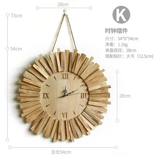 Handmade wooden household round clock pendant living room study office simple style exquisite decorative handicrafts wall clock - Statnmore-7861