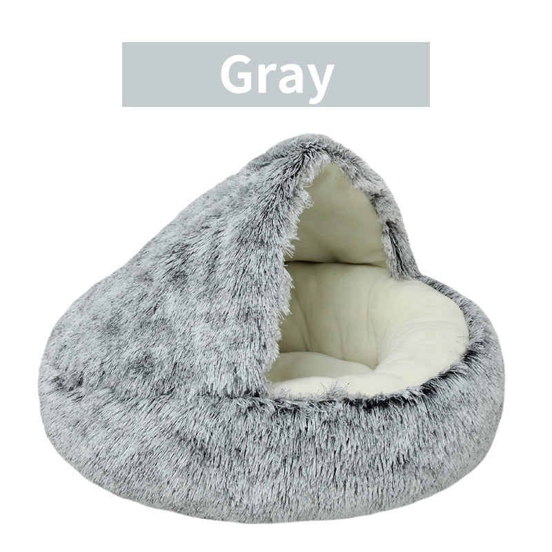 Winter Long Plush Pet Cat Bed Round Cat Cushion House  Warm Cat Basket Cat Sleep Bag Cat Nest Kennel 2 In 1 For Small Dog Cat - Statnmore-7861