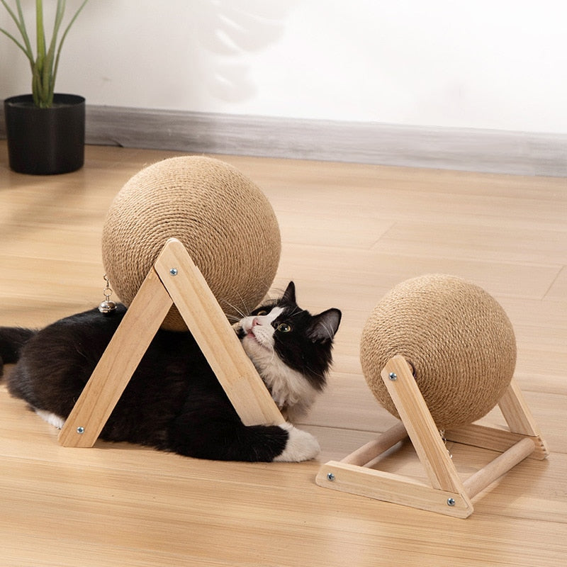 Cat Scratcher Toy Pet Scratching Ball Wood Stand Kitten Sisal Rope Ball Board Grinding Paws Furniture Supplies Accessories Cat Scratching Post Cat Furniture - Statnmore-7861