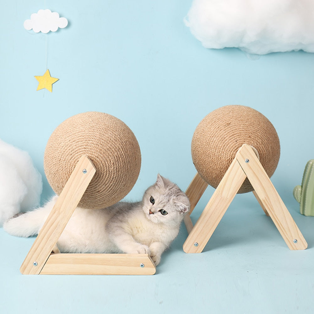 Cat Scratcher Toy Pet Scratching Ball Wood Stand Kitten Sisal Rope Ball Board Grinding Paws Furniture Supplies Accessories Cat Scratching Post Cat Furniture - Statnmore-7861