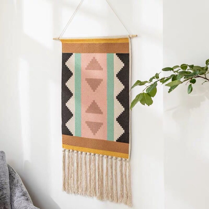 Macrame Wall Hanging Tapestry Home Decor Cotton Tassel Handmade Woven Bohemian geometric canvas Art background cloth tapestry - Statnmore-7861