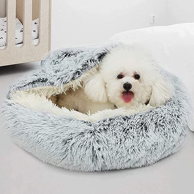 Winter Long Plush Pet Cat Bed Round Cat Cushion House  Warm Cat Basket Cat Sleep Bag Cat Nest Kennel 2 In 1 For Small Dog Cat - Statnmore-7861