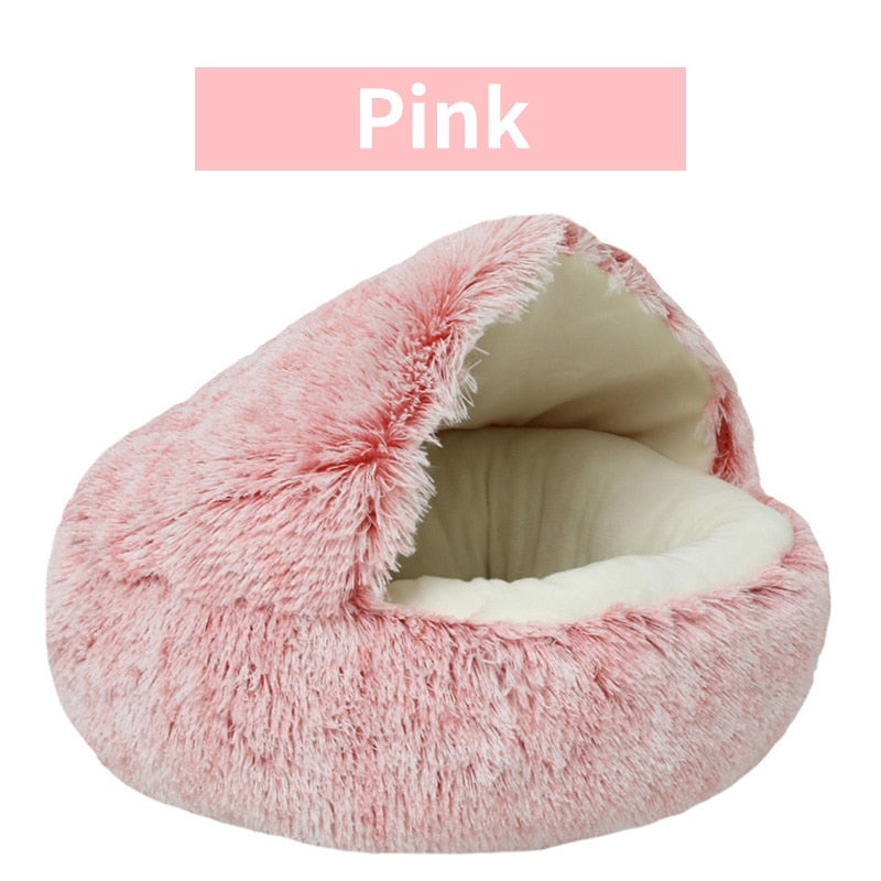 Winter Long Plush Pet Cat Bed Round Cat Cushion House  Warm Cat Basket Cat Sleep Bag Cat Nest Kennel 2 In 1 For Small Dog Cat - Statnmore-7861