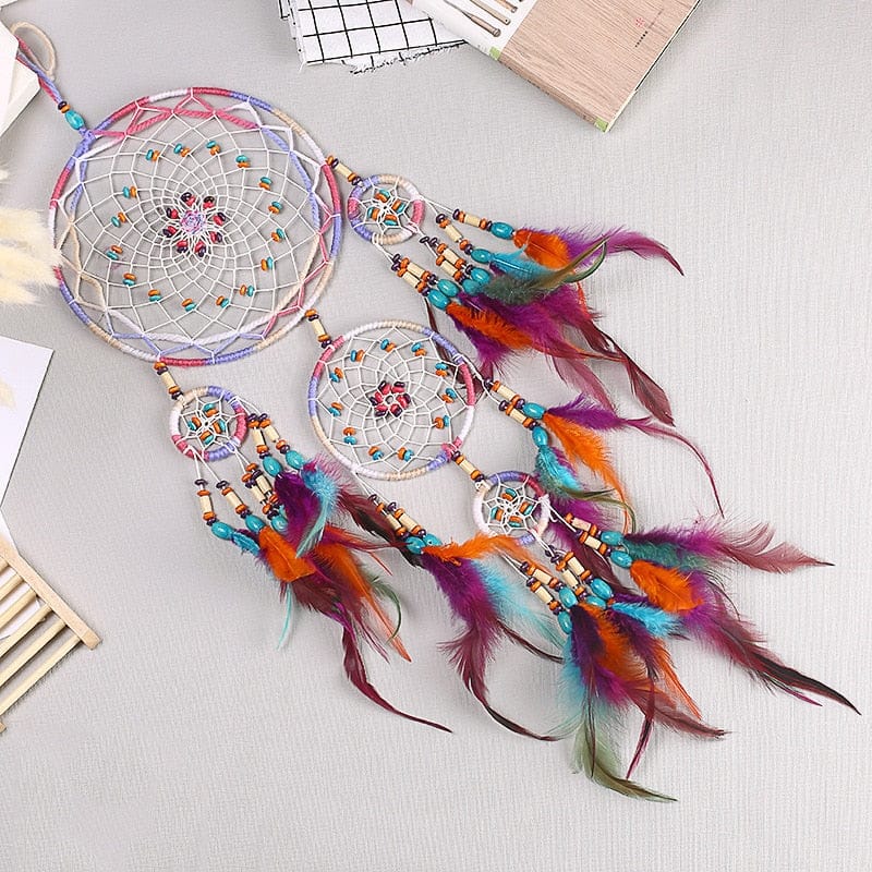 NEW Creative all handmade five-ring dream catcher pendant living room bedroom decoration wall hanging beautiful Hanging ornament - Statnmore-7861