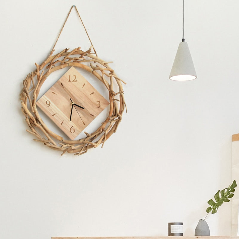 Handmade wooden household round clock pendant living room study office simple style exquisite decorative handicrafts wall clock - Statnmore-7861