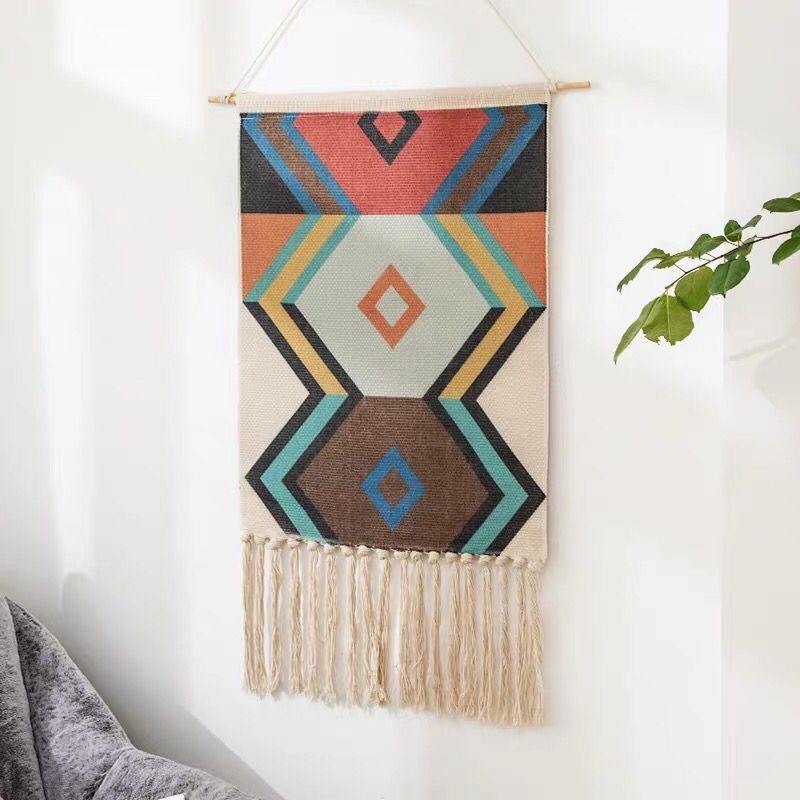 Macrame Wall Hanging Tapestry Home Decor Cotton Tassel Handmade Woven Bohemian geometric canvas Art background cloth tapestry - Statnmore-7861