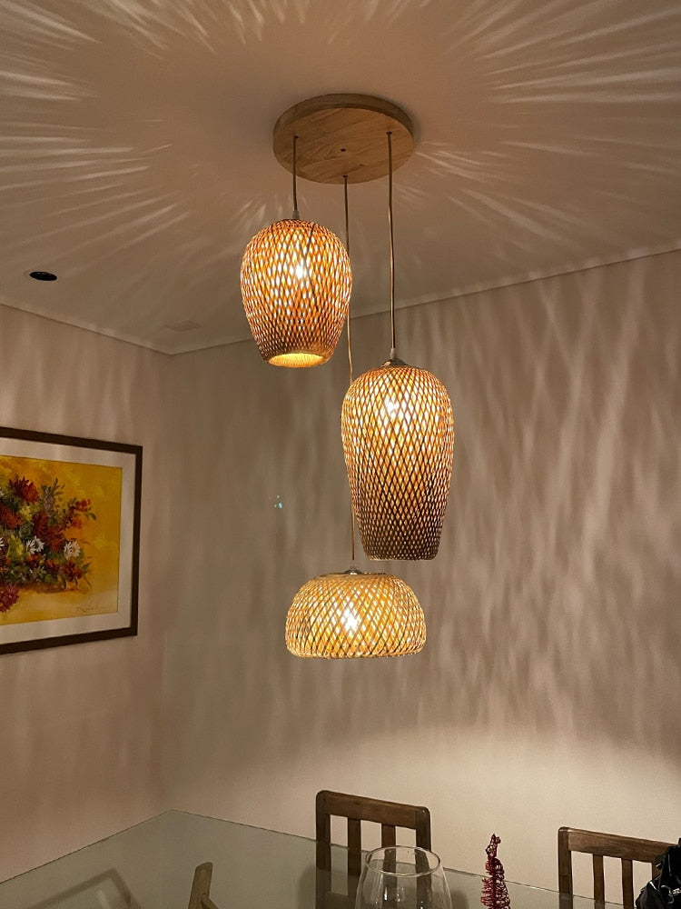 Chinese Hand Knitted Bamboo Pendant Lights Weaving Hanging Lamp Garden Restaurant Home Decor Lighting Fixtures - Statnmore-7861