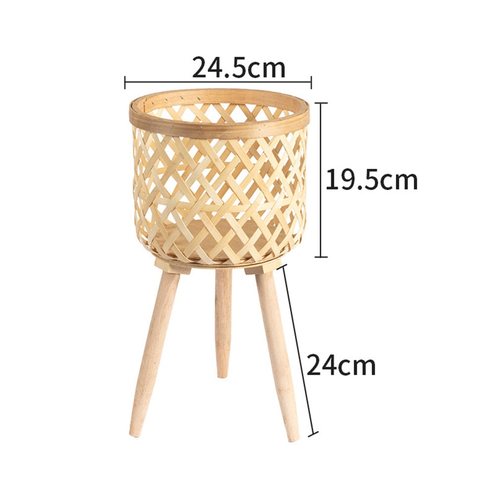 Handmade Bamboo Woven Flower Pot with Stand  Plant Flower Display Storage Stand DIY Storage Nursery Pots Home Decoration - Statnmore-7861