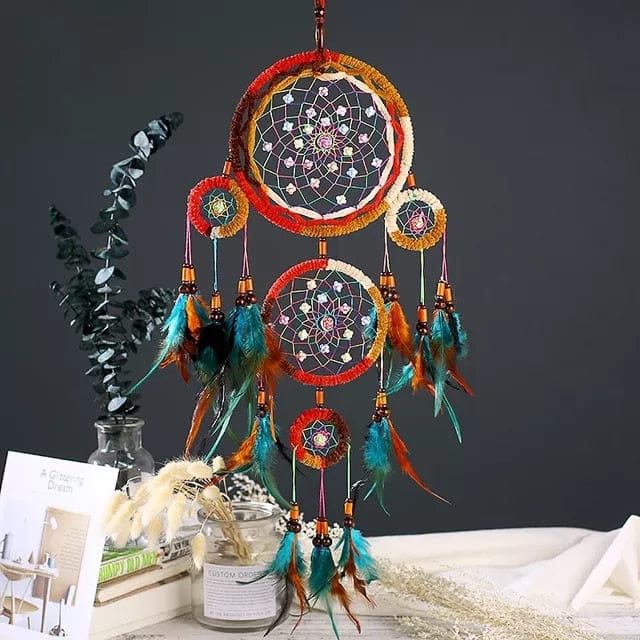 NEW Creative all handmade five-ring dream catcher pendant living room bedroom decoration wall hanging beautiful Hanging ornament - Statnmore-7861