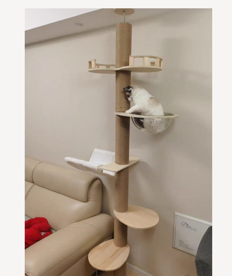 Cat Tree Floor to Ceiling Cat Tower Adjustable Kitten Multi-Level Condo With Scratching Post Pad Hammock Pet Cat Activity Center Cat Scratching post - Statnmore-7861