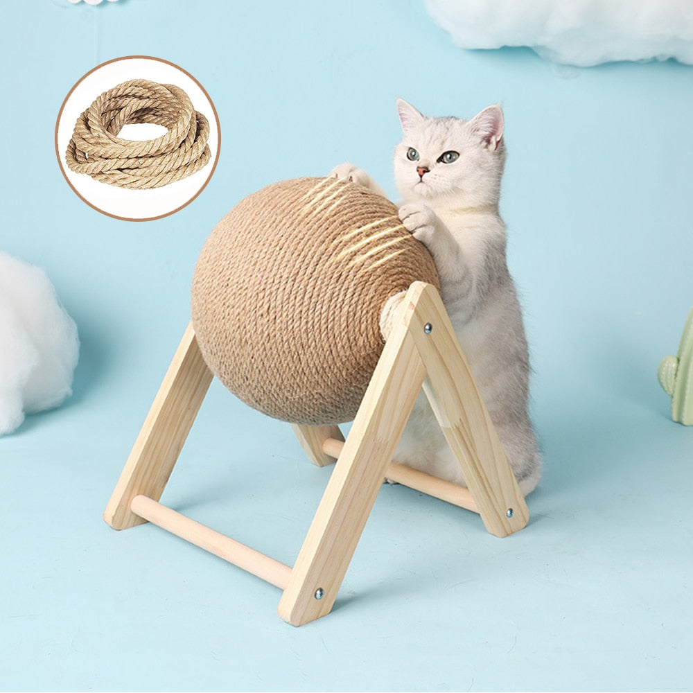 Cat Scratcher Toy Pet Scratching Ball Wood Stand Kitten Sisal Rope Ball Board Grinding Paws Furniture Supplies Accessories Cat Scratching Post Cat Furniture - Statnmore-7861