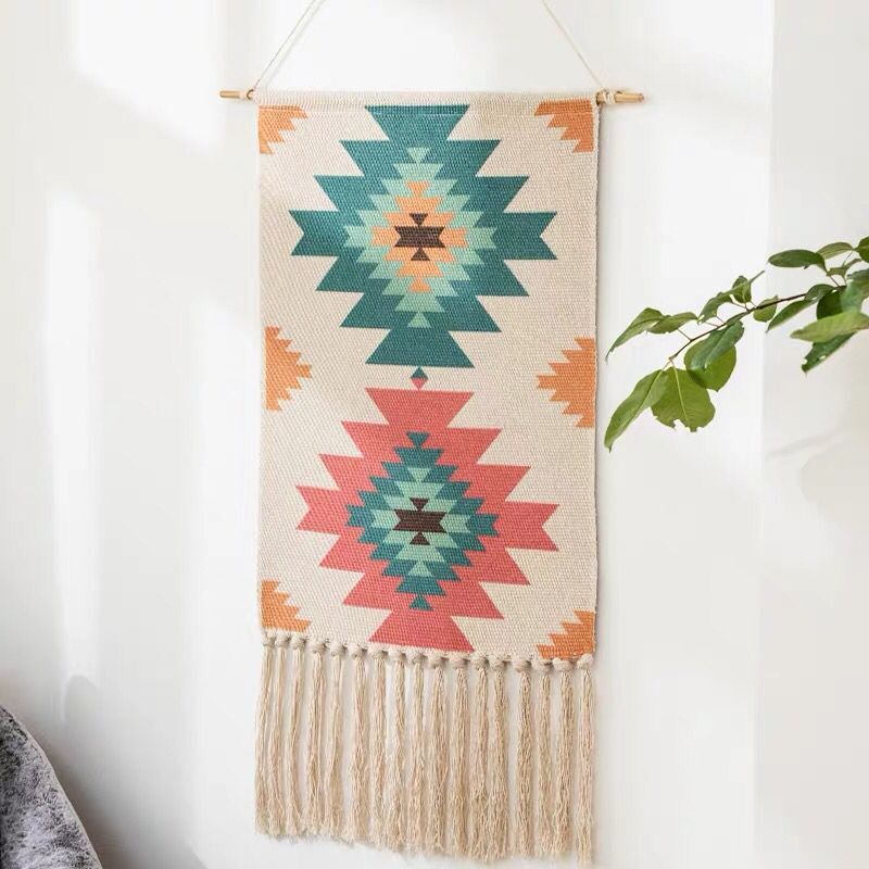 Macrame Wall Hanging Tapestry Home Decor Cotton Tassel Handmade Woven Bohemian geometric canvas Art background cloth tapestry - Statnmore-7861