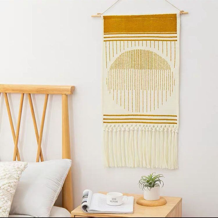 Macrame Wall Hanging Tapestry Home Decor Cotton Tassel Handmade Woven Bohemian geometric canvas Art background cloth tapestry - Statnmore-7861