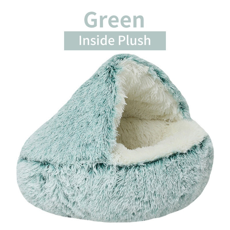 Winter Long Plush Pet Cat Bed Round Cat Cushion House  Warm Cat Basket Cat Sleep Bag Cat Nest Kennel 2 In 1 For Small Dog Cat - Statnmore-7861