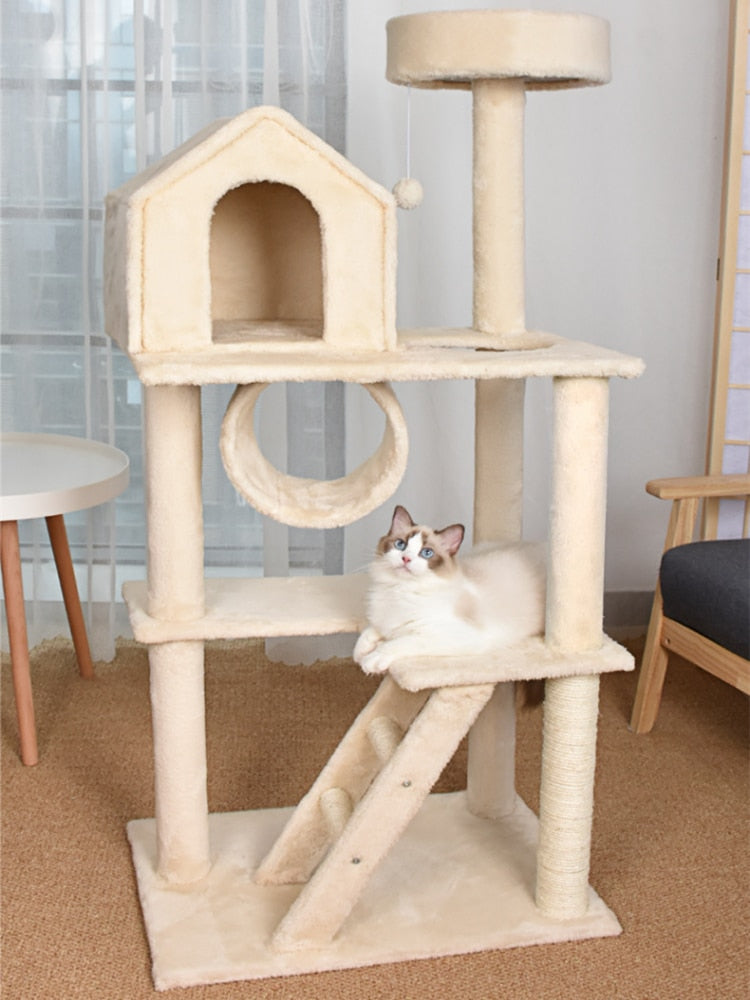 Cat House Multi story Wooden Cat Tree Tower Condos With Plush Cloth Cover Kitten Cats Sisal Scratchers Post And Pet Cat Bed Handmade Cat House - Statnmore-7861