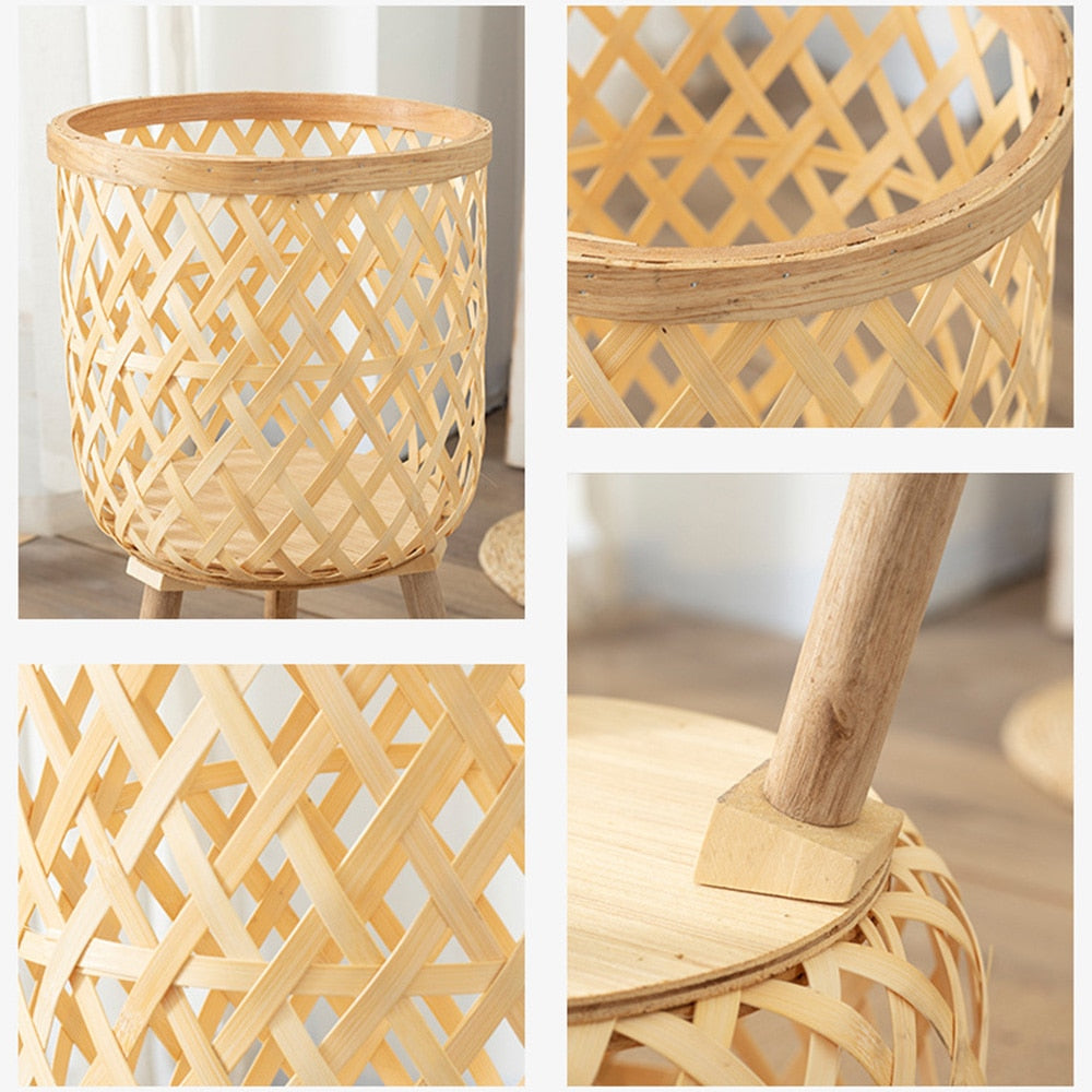 Handmade Bamboo Woven Flower Pot with Stand  Plant Flower Display Storage Stand DIY Storage Nursery Pots Home Decoration - Statnmore-7861