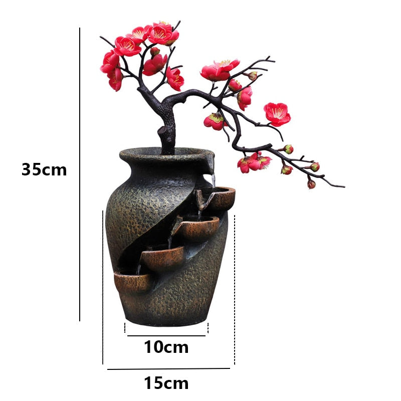 Creative Home Garden Simulation Plant Vase Crafts Resin Waterfall Fountain Indoor Desktop Flowing Water Landscape Ornament Home Decor Creation - Statnmore-7861