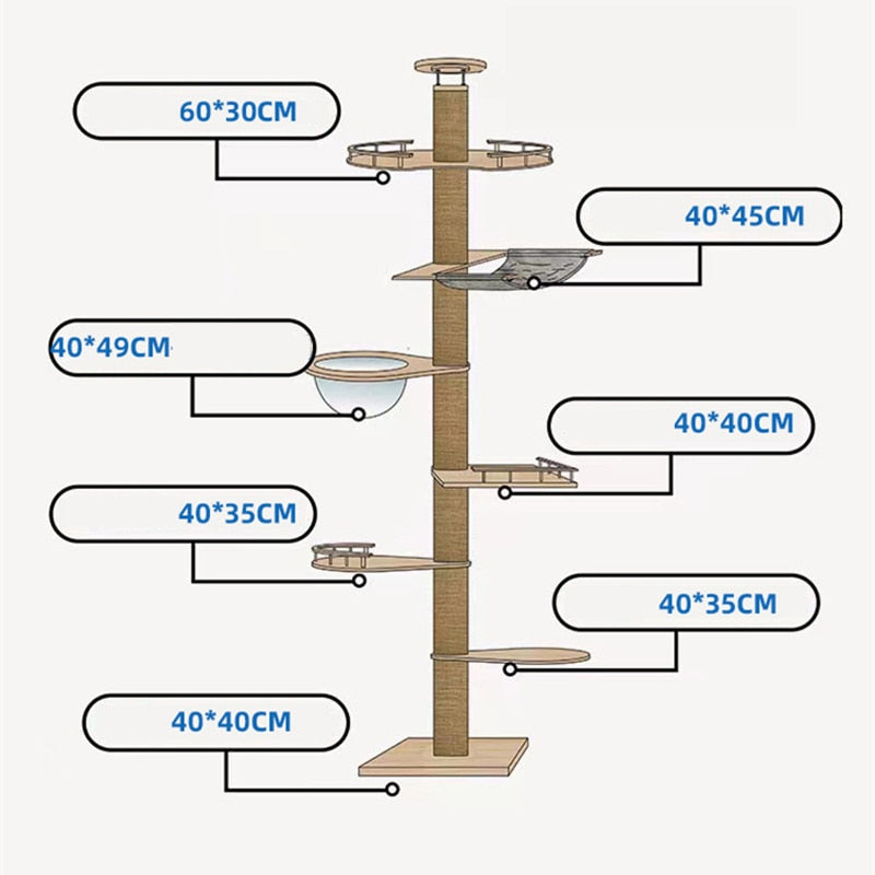 Cat Tree Floor to Ceiling Cat Tower Adjustable Kitten Multi-Level Condo With Scratching Post Pad Hammock Pet Cat Activity Center Cat Scratching post - Statnmore-7861