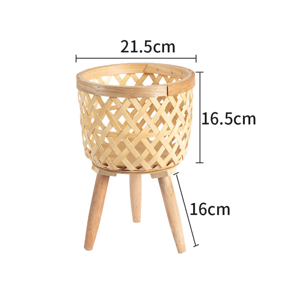 Handmade Bamboo Woven Flower Pot with Stand  Plant Flower Display Storage Stand DIY Storage Nursery Pots Home Decoration - Statnmore-7861