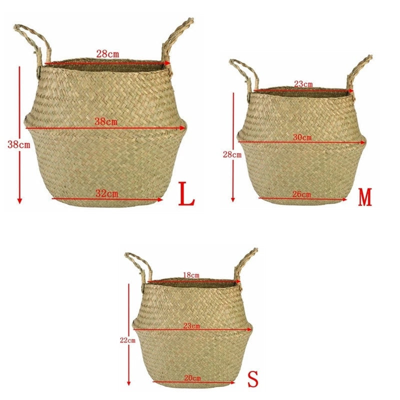 Folding Flower Pot Plant Straw Storage Seagrass Baskets Flower Vase Handmade Hanging Basket Flower Home Decor - Statnmore-7861