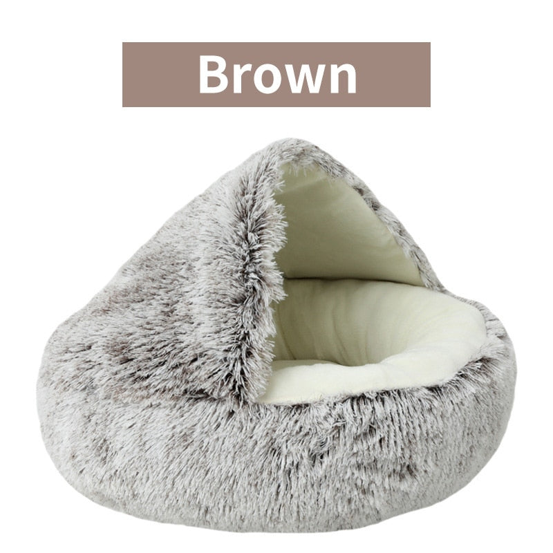 Winter Long Plush Pet Cat Bed Round Cat Cushion House  Warm Cat Basket Cat Sleep Bag Cat Nest Kennel 2 In 1 For Small Dog Cat - Statnmore-7861