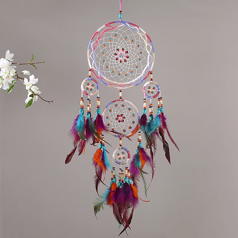 NEW Creative all handmade five-ring dream catcher pendant living room bedroom decoration wall hanging beautiful Hanging ornament - Statnmore-7861